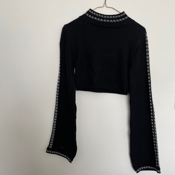 ZARA Black Exposed knit cropped sweater with bell sleeves - Picture 5 of 6